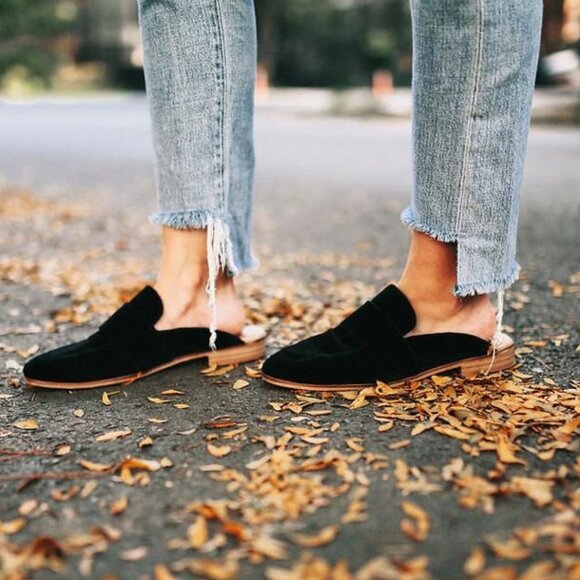 Free People At Ease Loafer Mule Leather Black size 39 / US 9 Snakeskin Boho - Picture 1 of 15